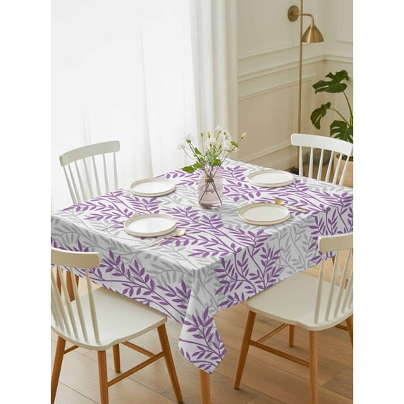 Purple Gray Botanical Tablecloth Rectangle Table Cloth 60x102, Waterproof Tablecloth Outdoor Table Cloth, Pastoral Spring Summer Leaf Aesthetics Washable Table Cover for Kitchen Dinning Party