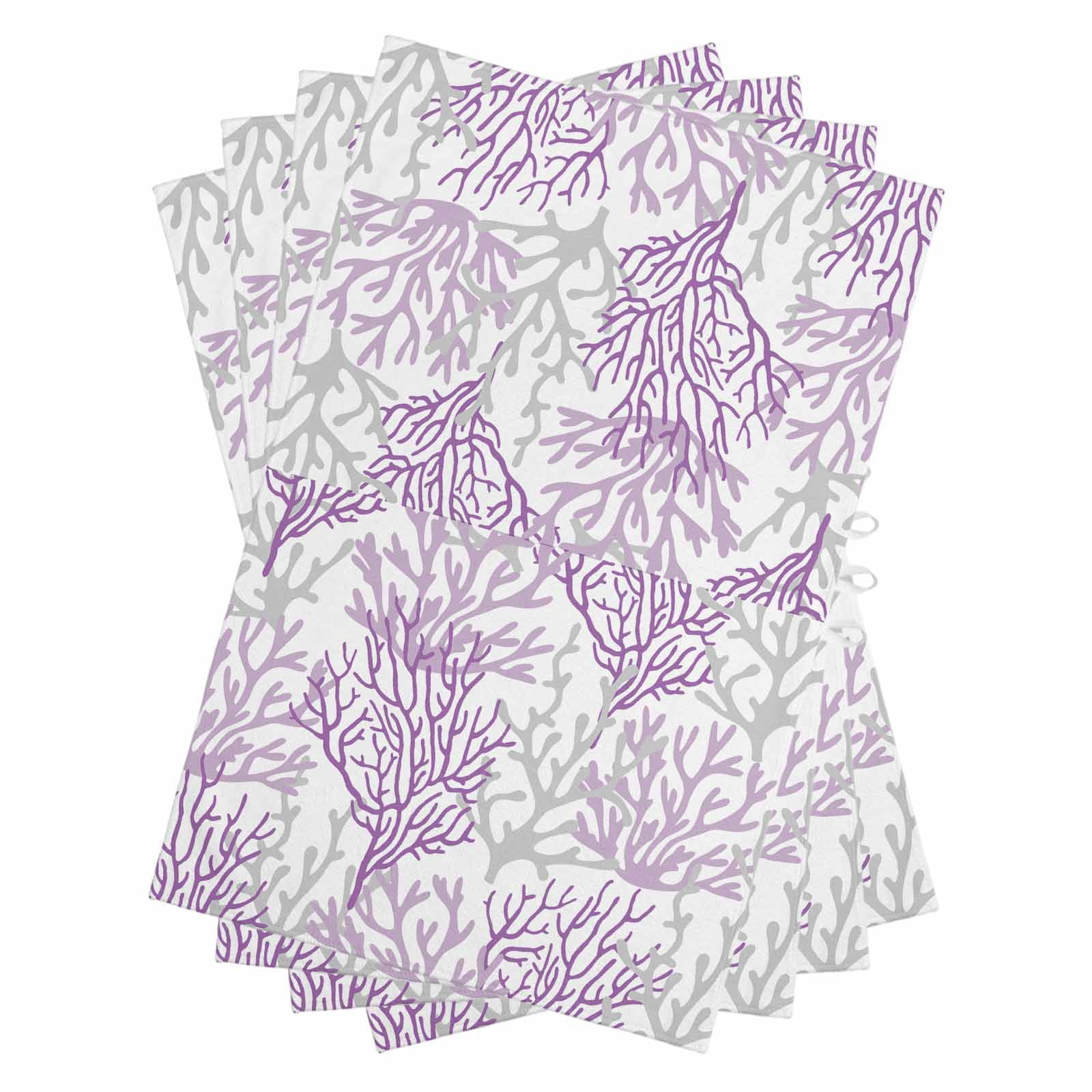 Purple Gray Coral Coastal Kitchen Towels Set of 4, Water Absorbent Dish Towel, Summer Beach Seaside Nautical Decorative Hand Towels - Quick Drying Cloth for Cooking Baking, 18x28 Inch