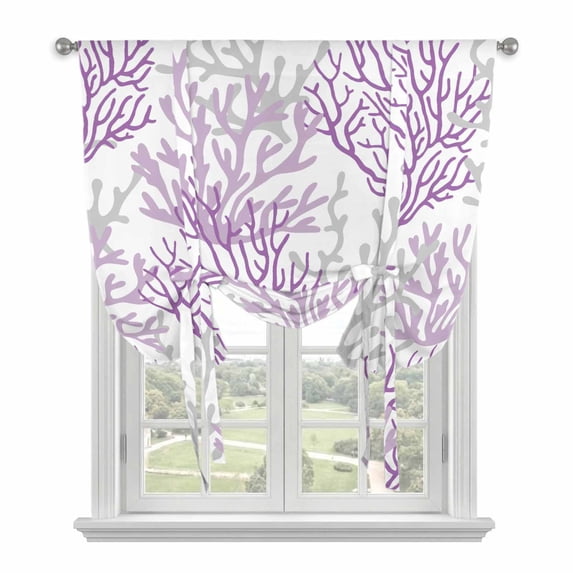 Purple Gray Coral Coastal Tie Up Curtains for Small Windows,Adjustable Rod Pocket Valance 45 Inch Short, Summer Beach Seaside Nautical Window Treatment Balloon Roman Blind Shade, 34" x 45"