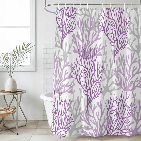 Purple Gray Coral Coastal Waterproof Fabric Shower Curtain,Summer Beach Seaside Nautical Waterproof Fabric Shower Curtain for Bathroom Curtains Bathtubs Shower Curtains with 12 Hooks Extra Long 72x84