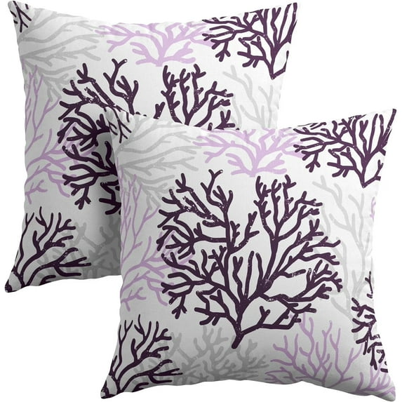 Purple and Gray Coral Throw Pillow Covers 12x20 Set of 2 Summer Beach Coastal Theme Cushion Case Cotton Linen Square Sea Coral Tree Throw Pillows Case for Holidays Party Sofa Couch Bed Bench Outdoor