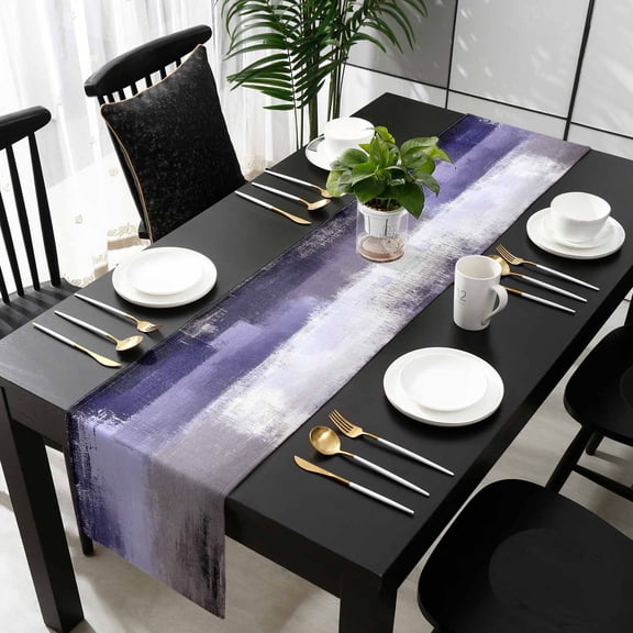Purple Gray Cotton Linen Small Table Runner 13 x 60 inch Modern Oil Painted Art Abstract Geometric Non-slip Rectangular Dining Table Decor for Wedding Party Holiday Dinner