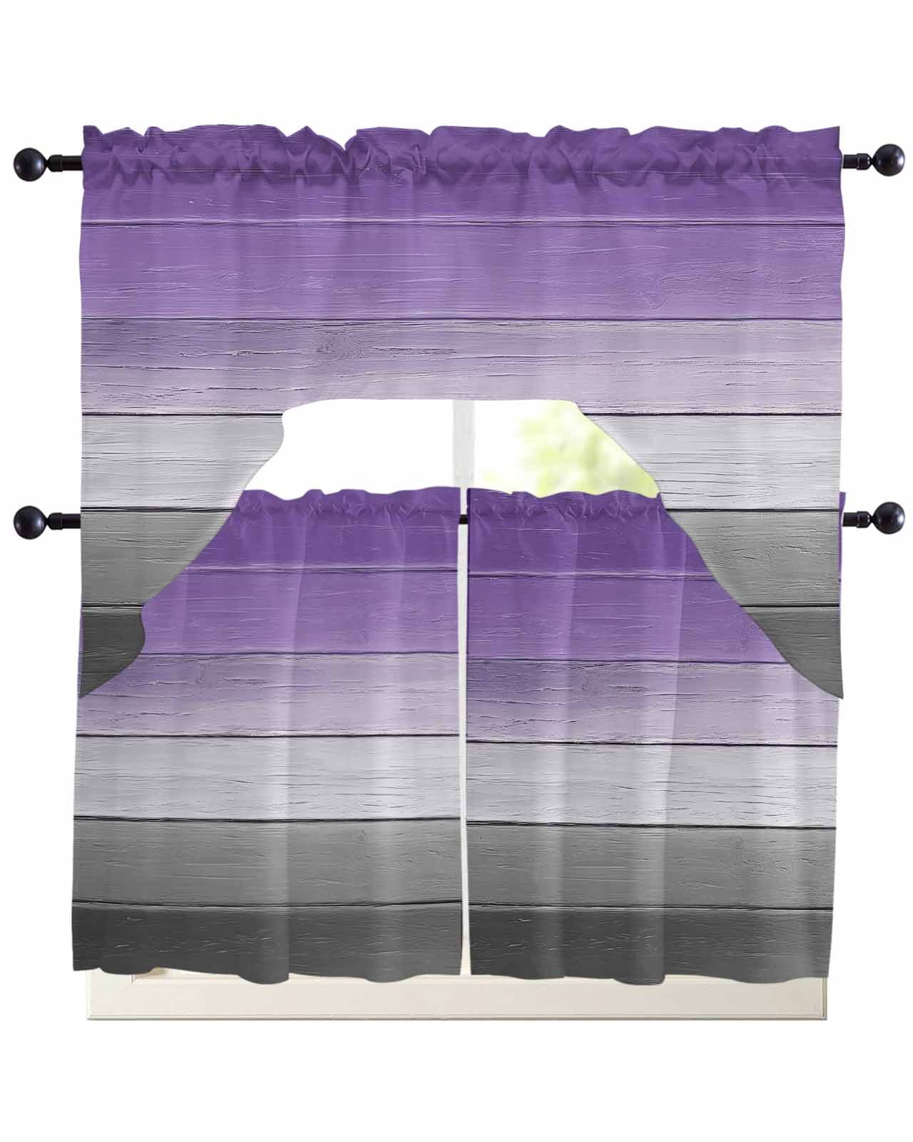 Purple Gray Kitchen Curtains Sets 24 Inch Length with Valance, Vintage ...