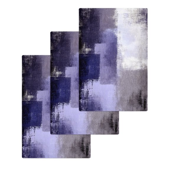 Purple Gray Kitchen Dish Towels for Drying Dishes Set of 3, Modern Oil Painted Art Abstract Geometric Waffle Weave Microfiber Hand Tea Bathroom Towels Quick Dry & Absorbent Towel 15.7x23.6