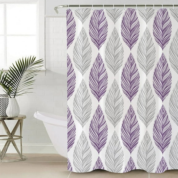 Purple Gray Leaves Extra Long Shower Curtain Set, Waterproof Shower Curtains for Bathroom, Summer Tropical Plant Aesthetics Washable Fabric Cloth Bath Curtain for Bathtub with Hooks 72x96 Inches