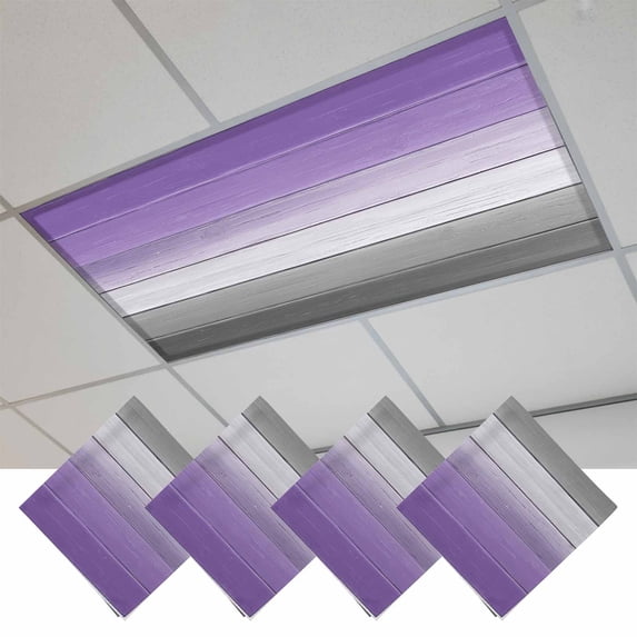 Purple Gray Magnetic Fluorescent Light Covers for Ceiling Lights 2x4Ft,Vintage Rustic Abstract Striped Wooden Grain Office Classroom Kitchen Drop Ceiling Light Covers Filters Shade Panel 4Packs