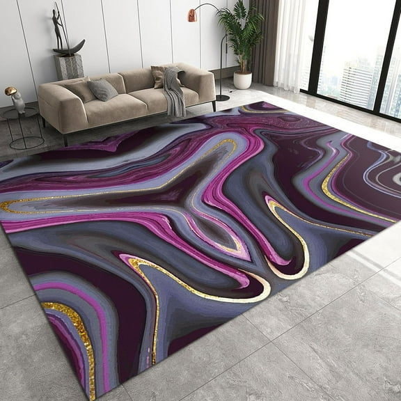Purple Gray Marble Texture Area Rug, Retro Abstract Swirl Carpet for Living Room, Indoor Carpet Washable Non-Slip Breathable Portable for Bedroom Study Dining Room Office 2x3ft