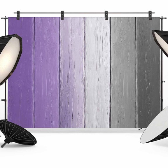 Purple Gray Ombre Backdrop for Photoshoot, Photography Photo Studio Background Wall Backdrop, Vintage Country Wooden Back Drop Banner Panel for Portraits Wedding Party Live Streaming Decor 8x6Ft