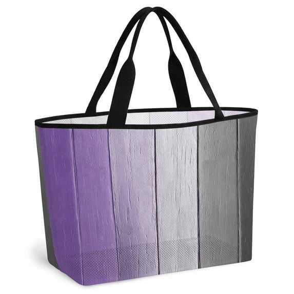 Purple Gray Ombre Beach Bag for Women, Large Breathable Mesh Beach Tote Bag, Vintage Country Wooden Sandproof Lightweight Travel Bags for Vacation Picnic Swimming Pool 15.7"x15.7"x9.1"