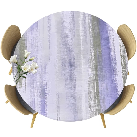 Purple Gray Ombre Round Tablecloth 55-60 Inch Round Fitted Table Cloth with Elastic Edge, Modern Abstract Art Oil Painting Waterproof Table Cover Protector for Outdoor Picnic Party Dining