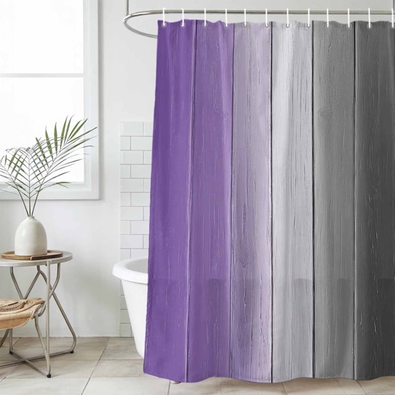 Purple Gray Ombre Waterproof Fabric Shower Curtain, Vintage Country Wooden Waterproof Fabric Shower Curtain for Bathroom Curtains Bathtubs Hotel Washable Shower Curtains with 12 Hooks Small 36x78in
