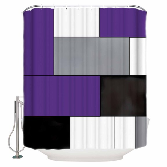 Purple Gray Shower Curtain, 36" x 72", Abstract Color Block Geometric Modern Waterproof Bathroom Curtain Washable Shower Curtain Set with 12 Hooks