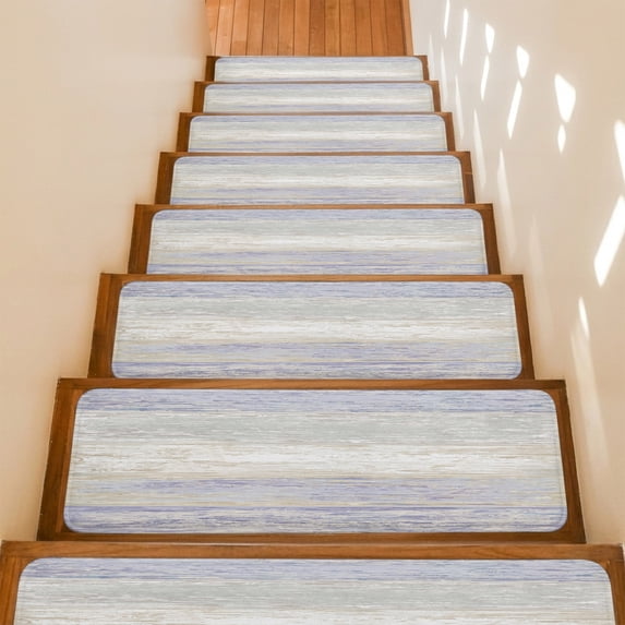 Purple Gray Stair Treads Non Slip for Steps White Gradient Rustic Striped Minimalist Country 10 Pcs Reusable Adhesive Stair Runner Mats for Dogs Elders Carpet Treads Rugs for Staircase 8x30 In