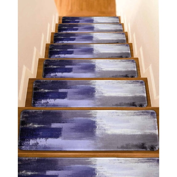 Purple Gray Stair Treads for Wooden Steps Indoor Runner Rug Carpet, Modern Oil Painted Art Abstract Geometric 7 Pieces Peel and Stick Staircase Step Treads Covers Washable Throw Door Mats, 30"x8"