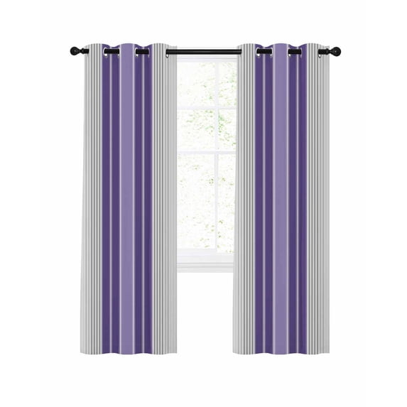 Purple Gray Stripes Blackout Curtains, Light Blocking Print Window Curtains, Modern Simple Abstract Vertical Lines Thermal Insulated Window Drapes for Living Room 2 Panels, 104"W x 52"L