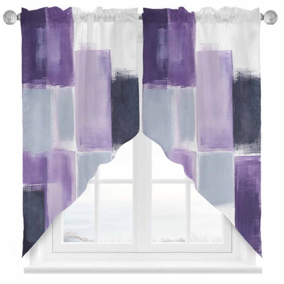 Purple Gray Swag Curtain Valance for Windows, Graffiti Abstract Mottled Color Block Modern Art Window Treatments Short Swag Topper for Kitchen Windows Bathroom Bedroom, 28"x36"