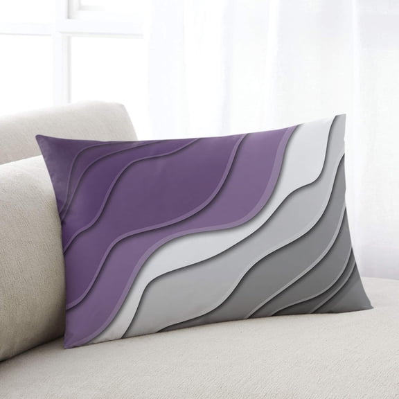 Purple and Gray Throw Pillow Cover Case, Couch Sofa Bed Pillowcase, Soft Decorative Lumbar Pillow Protector, Abstract Ombre Geometric 16x24Inch Reversible Pillow Shams with Zipper