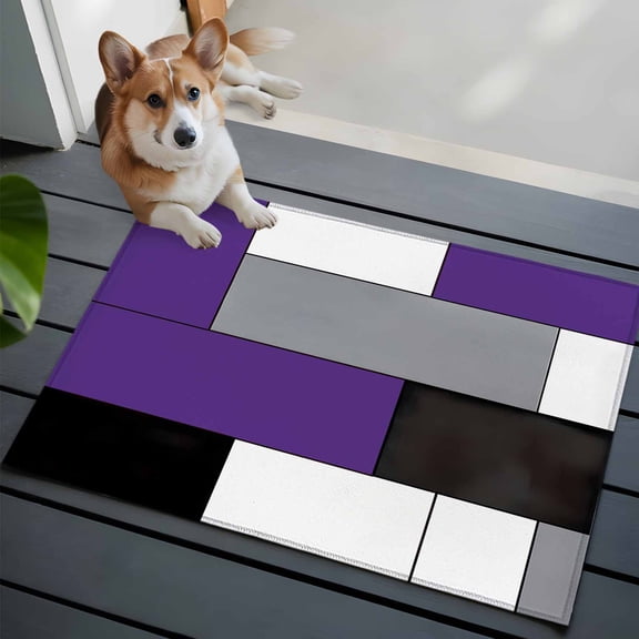 Purple Gray Washable Area Rug 2x3 Abstract Color Block Geometric Modern Low-Profile Area Rugs with Non Slip Backing Indoor Floor Carpet for Entrance Living Room Bedroom Home Office