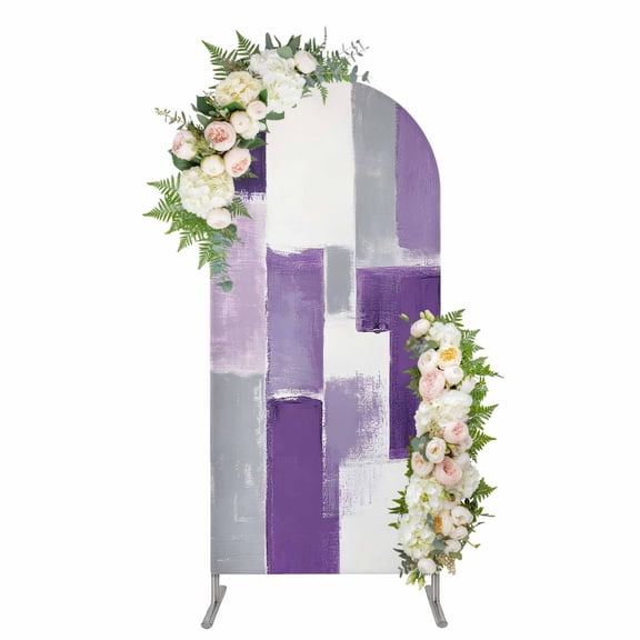 Purple Gray White Arch Backdrop Cover 4FT, Abstract Modern Graffiti Smear Art Spandex Fitted Stretchy Arch Stand Covers, Round Top Chiara Backdrop Cover for Wedding Party Birthday Baby Shower