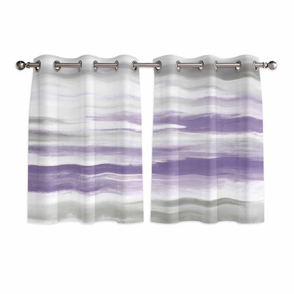 Purple Gray White Kitchen Curtains Short 45 Inch Length, Retro Country Abstract Mottled Texture Grommet Top Bedroom Living Room Curtains, Light Filtering Cafe Curtain Drapes 2 Panels Set 84''x45''