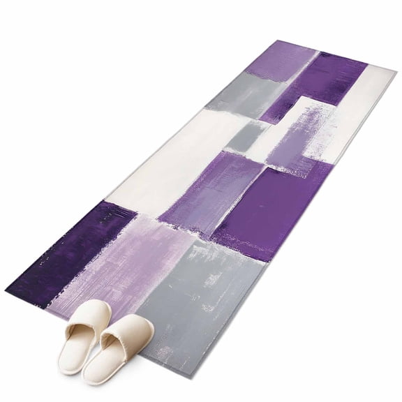 Purple Gray White Large Area Rugs for Bedroom Living Room, Soft Non Slip Carpet Bedside Rug, Abstract Modern Graffiti Smear Art Rectangular Floor Cover Kitchen Accent Rug 2'x6' for Dining Room/Office