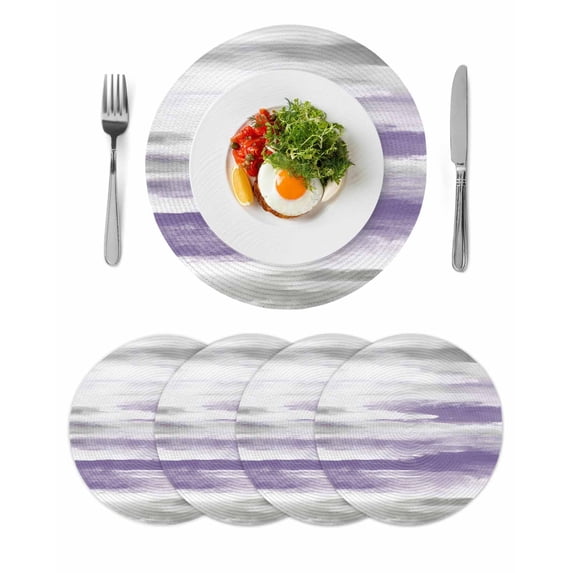 Purple Gray White Round 15 Inch Placemats Set of 4, Retro Country Abstract Mottled Texture HeatResistant Non Slip Place Mats for Dining Table, Wipeable Braided Kitchen Table Mats for Housewarming