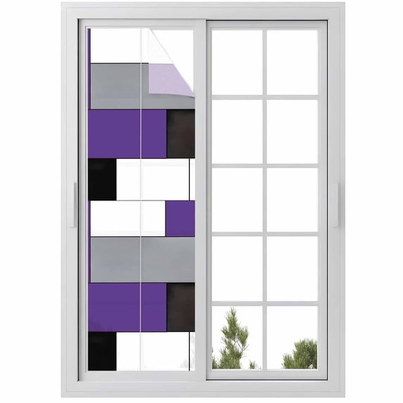 Purple Gray Window Privacy Film Abstract Color Block Geometric Modern Decorative Glass Window Film UV Blocking Static Cling Non-Adhesive Sticker Covering for Home Door 17.7 x 78.7 inches