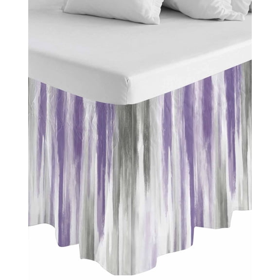 Purple Gray Wrap Around Bed Skirts for California King Bed 18" Drop,Bed Skirt with Adjustable Elastic Belt Dust Ruffle Bed Valance Vintage Country Abstract Gradient Aesthetic Bed Frame Cover