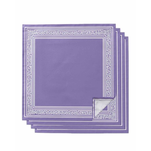 Purple Greek Key Cloth Napkins Set of 4 Reusable Dinner Napkins, Geometric Greece Ancient Farmhouse Geo Cocktail Napkin Washable Table Napkins for Wedding/Holiday Party/Baby Shower 20"x20"