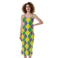 thumbnail image 1 of Purple Green And Yellow Mardi Gras Print Slim Fit Midi Cami Dress, Mardi Gras Fashion Summer Maxi Sexy Casual Dress For Women, 1 of 4