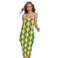 thumbnail image 1 of Purple Green And Yellow Mardi Gras Printed Cross Back Cami Dress, Mardi Gras Fashion Summer Maxi Sexy Casual Dress For Women, 1 of 4