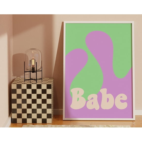 Purple And Green Babe Print - Swirls, Neon Y2K Aesthetic, Abstract, On Trend 2000'S Poster, Hot Stuff, Groovy Funky Colourful Artwork, Bold Wall Art, Modern Wall Decor, 16x24 UNFRAMED