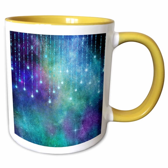3drose, Purple, Green, Blue Image of Watercolor Image of String Light Pattern, 11oz Two-tone Yellow Mug
