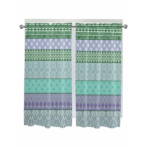 Purple Green Boho Bathroom Window Curtain, Vintage Ethnic Tribe Abstract Art Light Filtering Coffee Kitchen Curtains, Bedroom Living Room Curtains 2 Panel 84"x63"