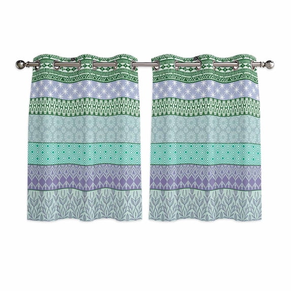Purple Green Boho Kitchen Curtains Window Panels, Vintage Ethnic Tribe Abstract Art Insulated Window Treatment Curtain, Grommet Curtains for Bedroom/Living Room/Bathroom, 2 Piece 42"Wx45"L