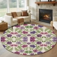 thumbnail image 1 of Purple Green Botanical Round Area Rug 6Ft Washable Circle Rugs for Bathroom Office, Spring Floral Summer Rustic Non-Slip Carpet Floor Mats Indoor Outdoor Carpet Runner Aesthetic Home Decor, 1 of 8