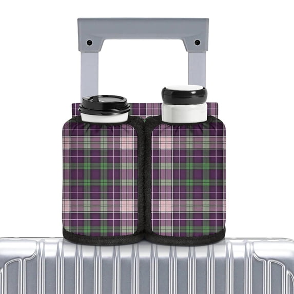 Purple and Green Checkered Pattern Luggage Cup Holder, Business Trip ...