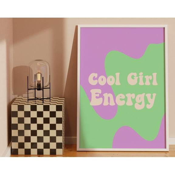 Purple And Green Cool Girl Energy Print - Swirls, Neon Y2K Aesthetic, Abstract, On Trend 2000'S Poster, Babe, Groovy Funky Colourful Artwork Wall Art, Modern Wall Decor, 12x18 UNFRAMED