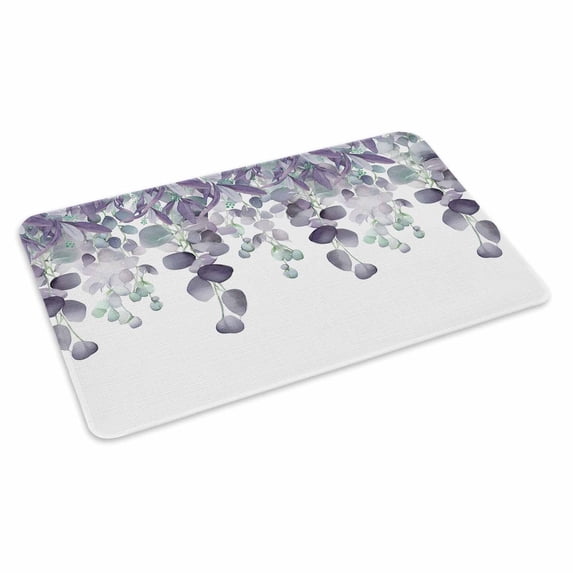 Purple Green Eucalyptus Doormat Outdoor Entrance 24"x36", Watercolor White Botanical Absorb Moisture Dirt Door Mats, Non-Slip Rubber Backing Floor Mats Indoor, Low-Profile Front Door Rugs