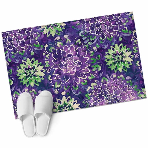 Purple Green Flowers Bathroom Mat 2x3 FT, Non Slip Small Kitchen Mat, Watercolor Vintage Botanical Washable Soft Backed Front Door Throw Rug Non-Shedding Indoor Outdoor Doormat for Entryway Sink
