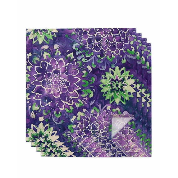 Purple Green Flowers Cloth Napkins Washable Set of 4, Watercolor Vintage Botanical Reusable Dinner Table Napkins Cloth Bulk for Weddings Kitchen Restaurants Hotel Events Parties 20 x 20 Inch