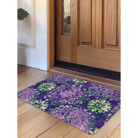 Purple Green Flowers Door Mat&nbsp;Indoor Outdoor Entrance, Non Slip Rug for Kitchen Bathroom Entryway Rug, Watercolor Vintage Botanical Washable Doormat Floor Mat for Office Home Decor 24x36 Inch