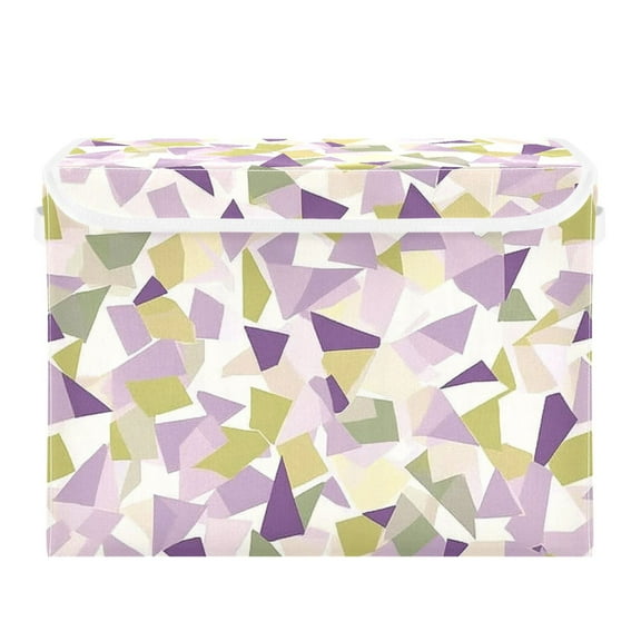 Purple Green Fragments Large Storage Bins with Linen Collapsible Lid Storage Box 16.7 x 12.6 x 11.8in