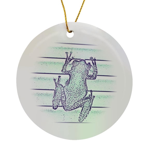 3drose, Purple Green Frog Design on Stripes, Circle Porcelain Ornament