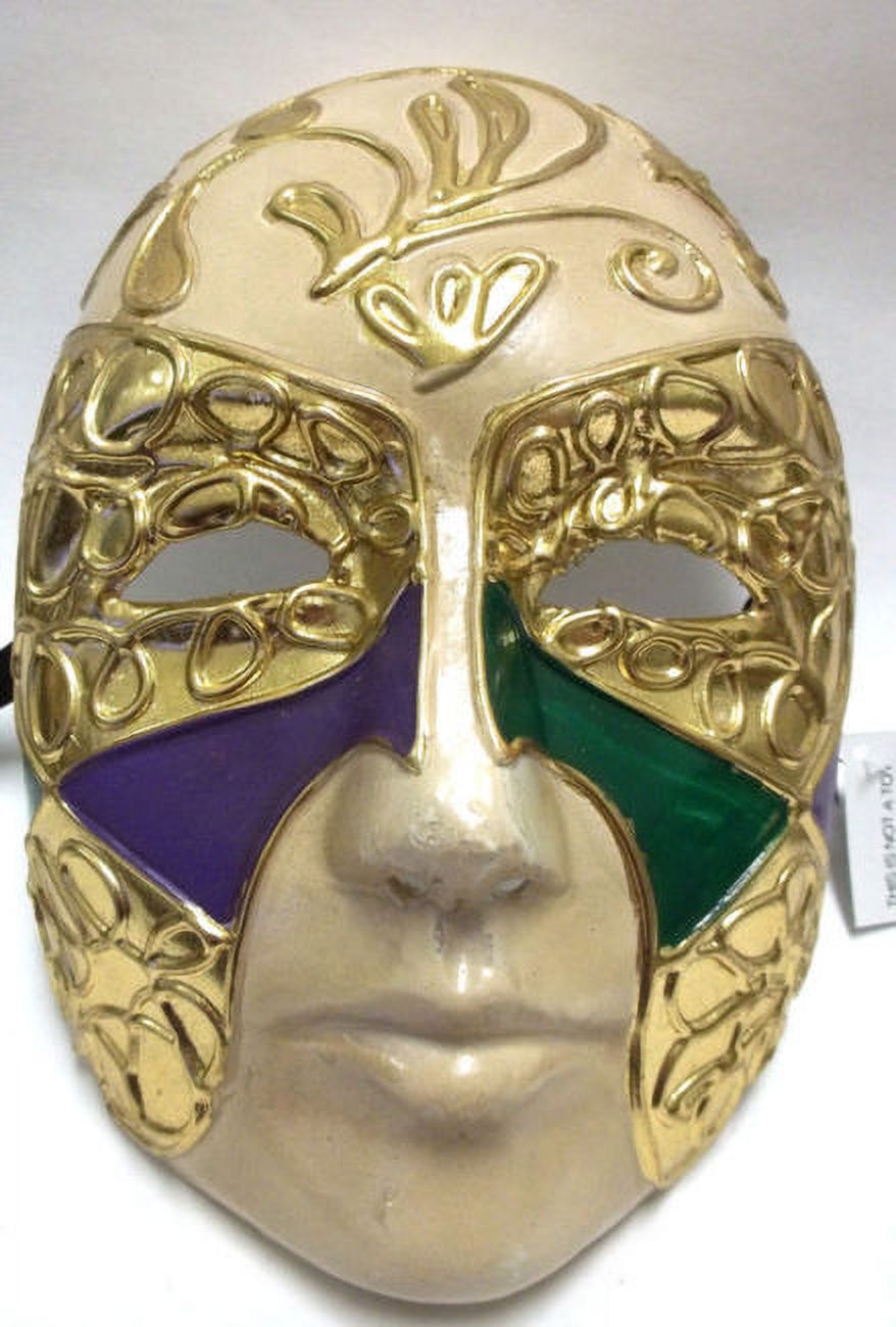 Purple Green Gold Full Face Paper Mache Mardi Gras Masquerade Mask Men