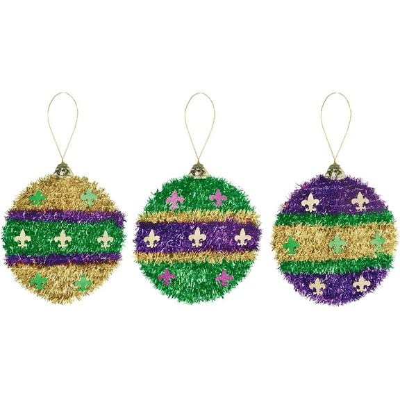Purple Green Gold Tinsel Fleur De Lis Christmas Ornament