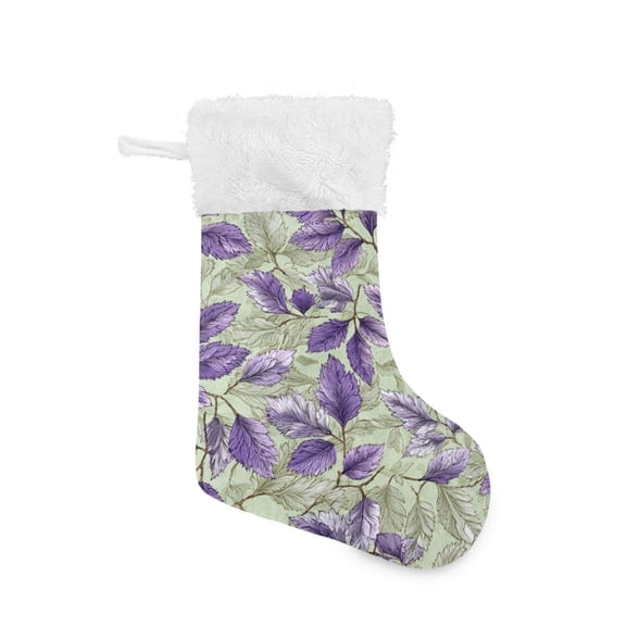 Purple Green Leaves Vintage Christmas Stockings Large Capacity 18 inch Gift Bag with Hook Xmas Holiday Decor 1 Pack