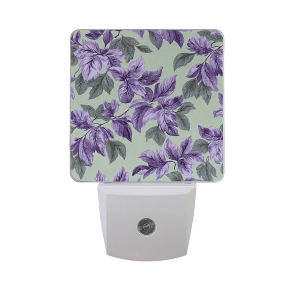 Purple Green Leavess LED Night Light Sensor Lamp Plug-in Adjustable Brightness 2 Pack