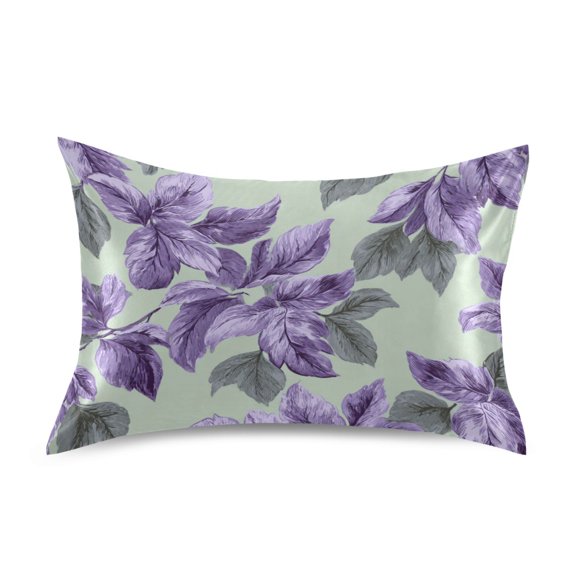 Purple Green Leavess Satin Pillowcase Envelope Design Pillow Covers 1 Pack King Size 20" x 40"