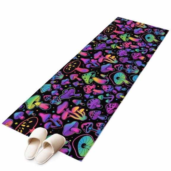 Purple Green Mushroom Large Area Rugs for Bedroom Living Room, Soft Non Slip Carpet Bedside Rug, Abstract Art Botanical Gradient Rectangular Floor Cover Kitchen Accent Rug 2'x6' for Office